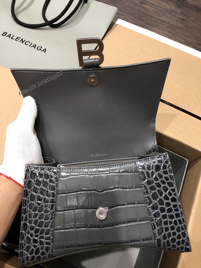 Balenciaga專櫃爆款大號手提女包 巴黎世家升級版鱷魚深灰銀扣Hourglass沙漏包 fyj1624